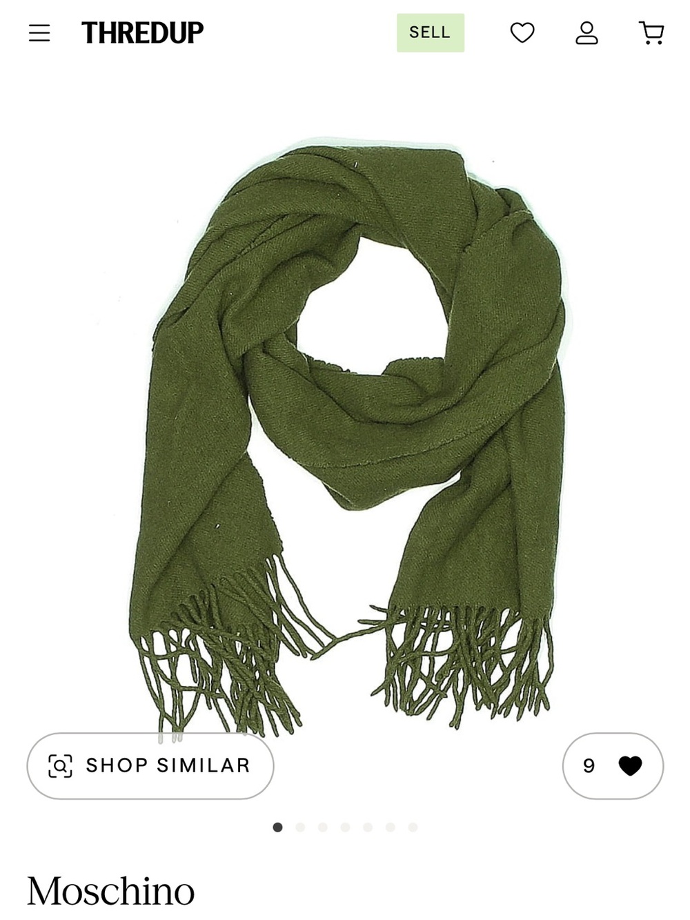 Moschino Olive Green Fringed Wrap Scarf